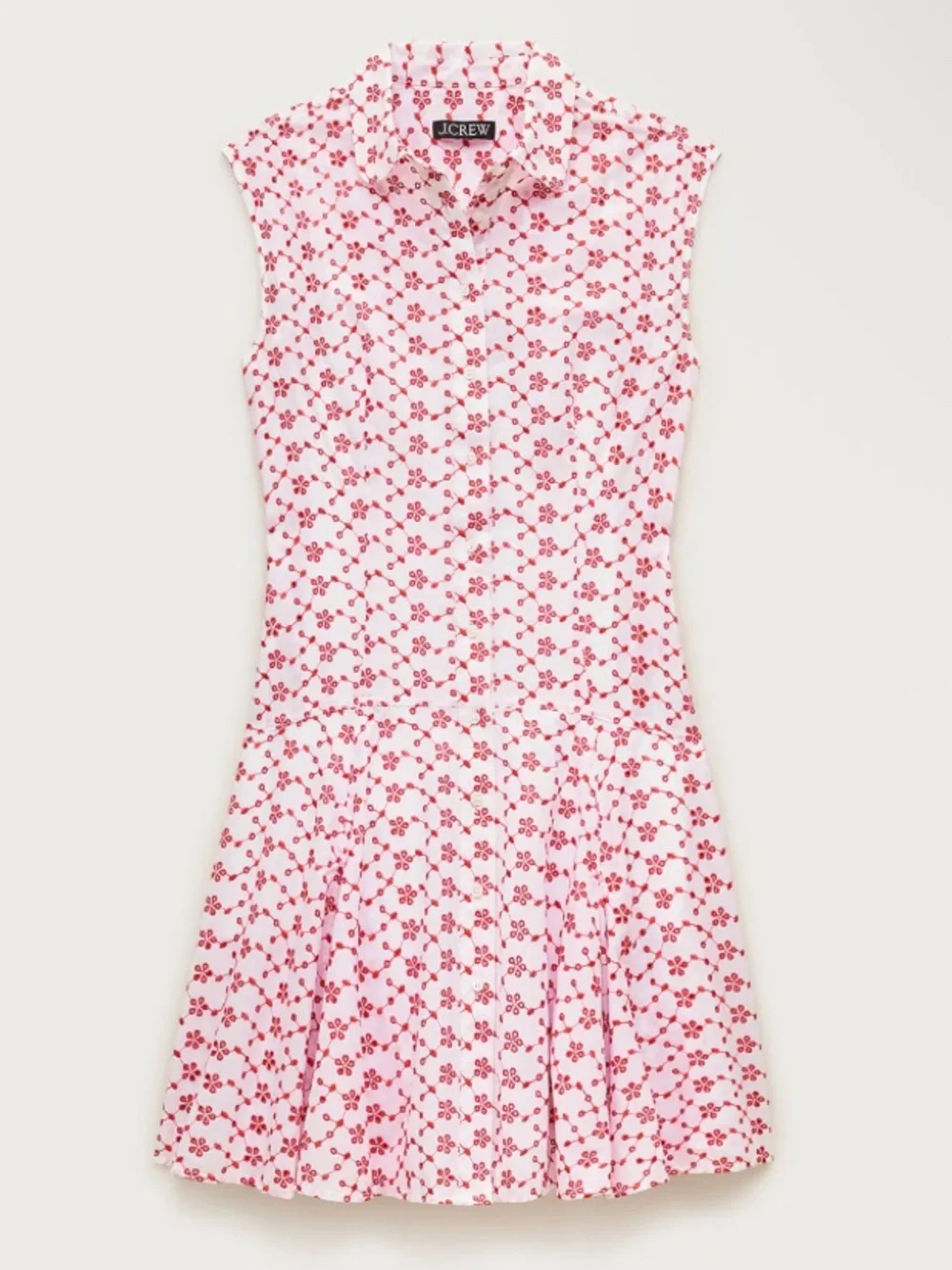 NWT J. Crew White Mini Eyelet Shirt-Dress with Red Floral Print